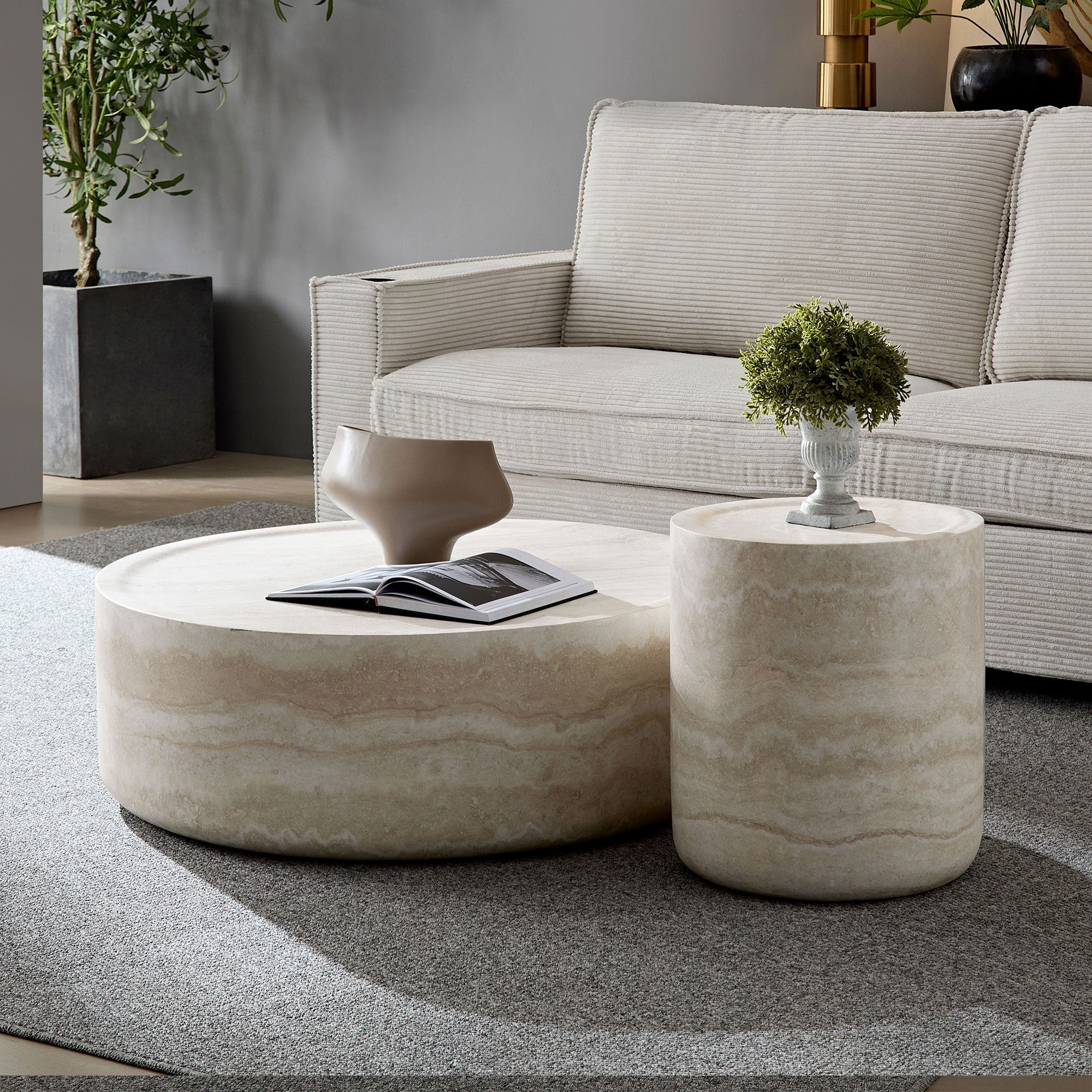 Set of 2 Faux MARS Pattern Coffee Tables side Table Round Tea Faux