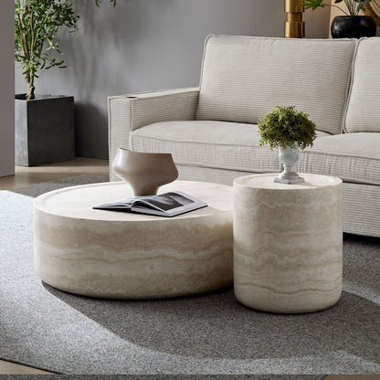 Set of 2 Faux MARS Pattern Coffee Tables side Table Round Tea Faux