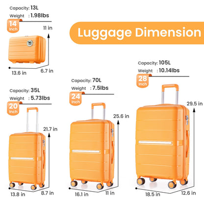 Luggage Sets 4 Piece(14/20/24/28) PP Lightweight &amp; Durable Expandable