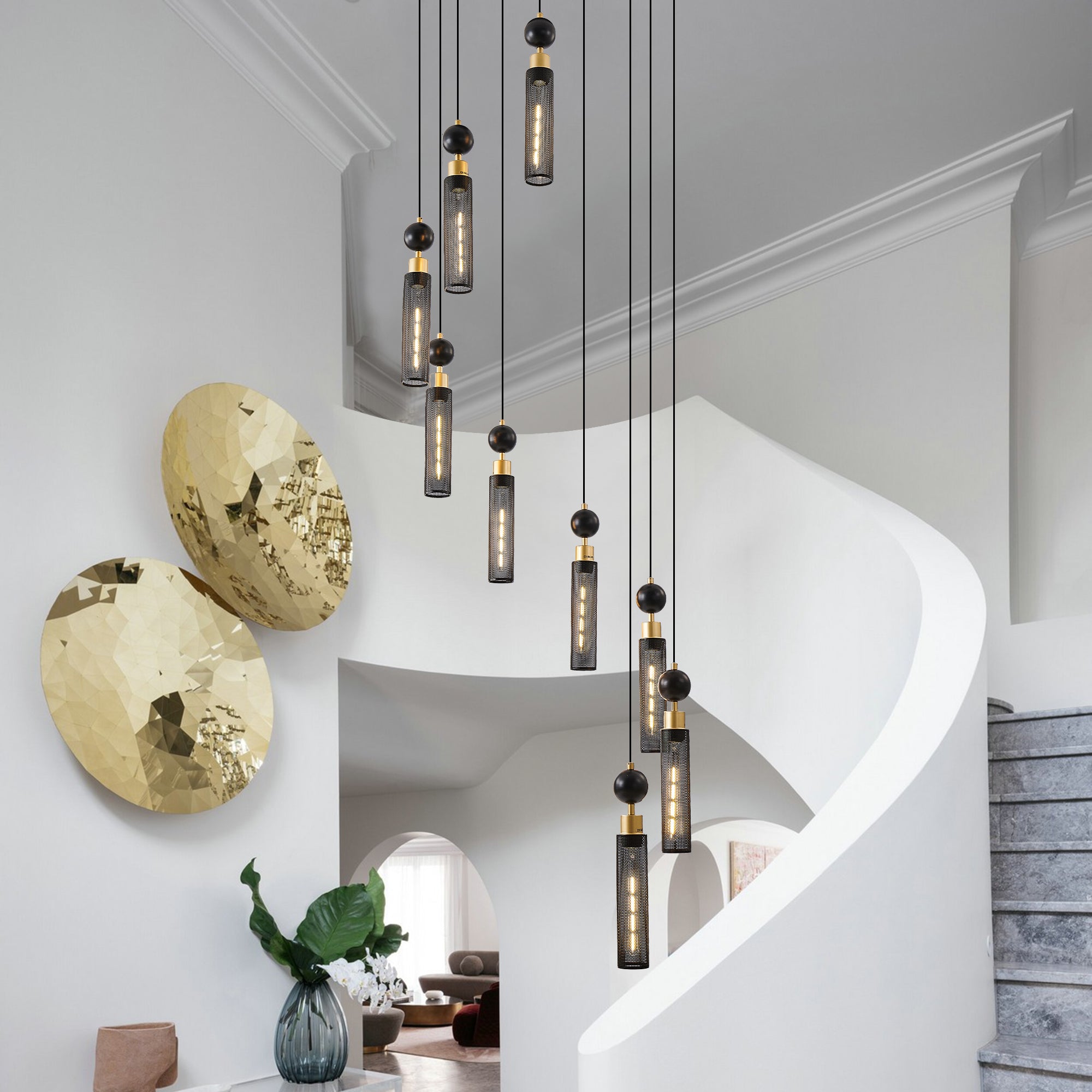 Modern Industrial Multi-Light Pendant Chandelier - 9-Light Black and