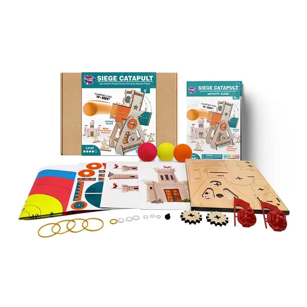 LIVEVIE Wooden Siege Catapult Kit for Kids ? STEM Learning Toy for