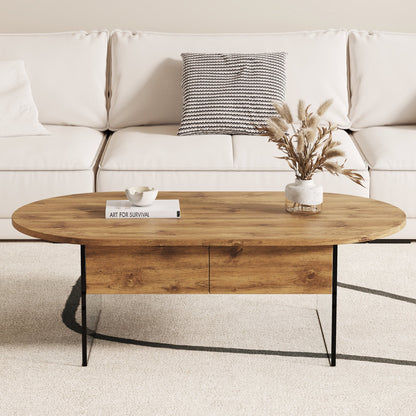 Cozy Natural Oval Double Drawer Coffee Table - 43.3&