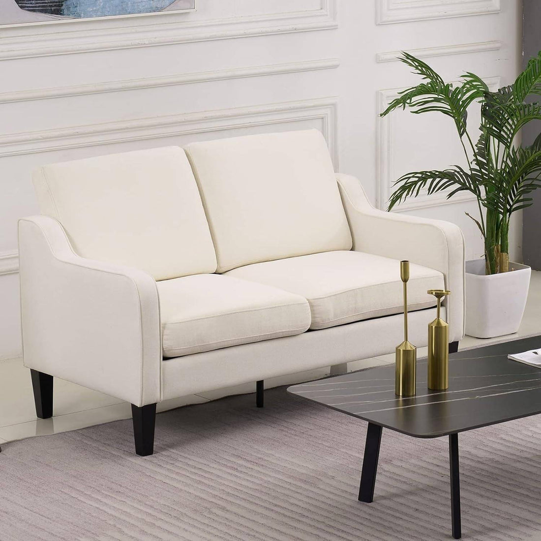 Beige Mid-Century Modern Loveseat (53&quot;) rana