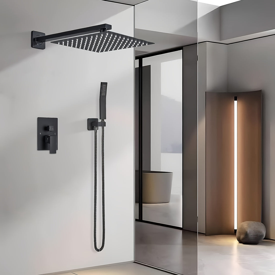 [Complete Matte Black Shower System] Shower Faucet Set Matte Black Shower System, Shower Faucet with Rain Shower Head and Handheld, Shower Faucets Sets Complete Shower Combo Set Rough-in Valve and Trim Kit Included
