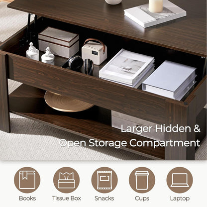 Lift Top Coffee Table with Hidden Compartment and Storage Shelf,