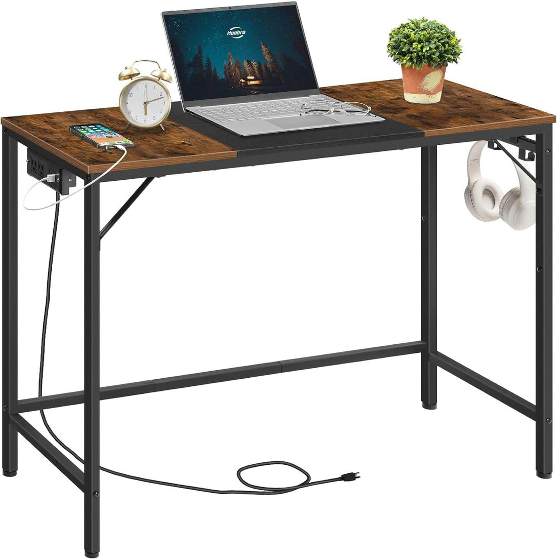 Computer Desk, Home Office Desk with Power Outlet, Modern Study