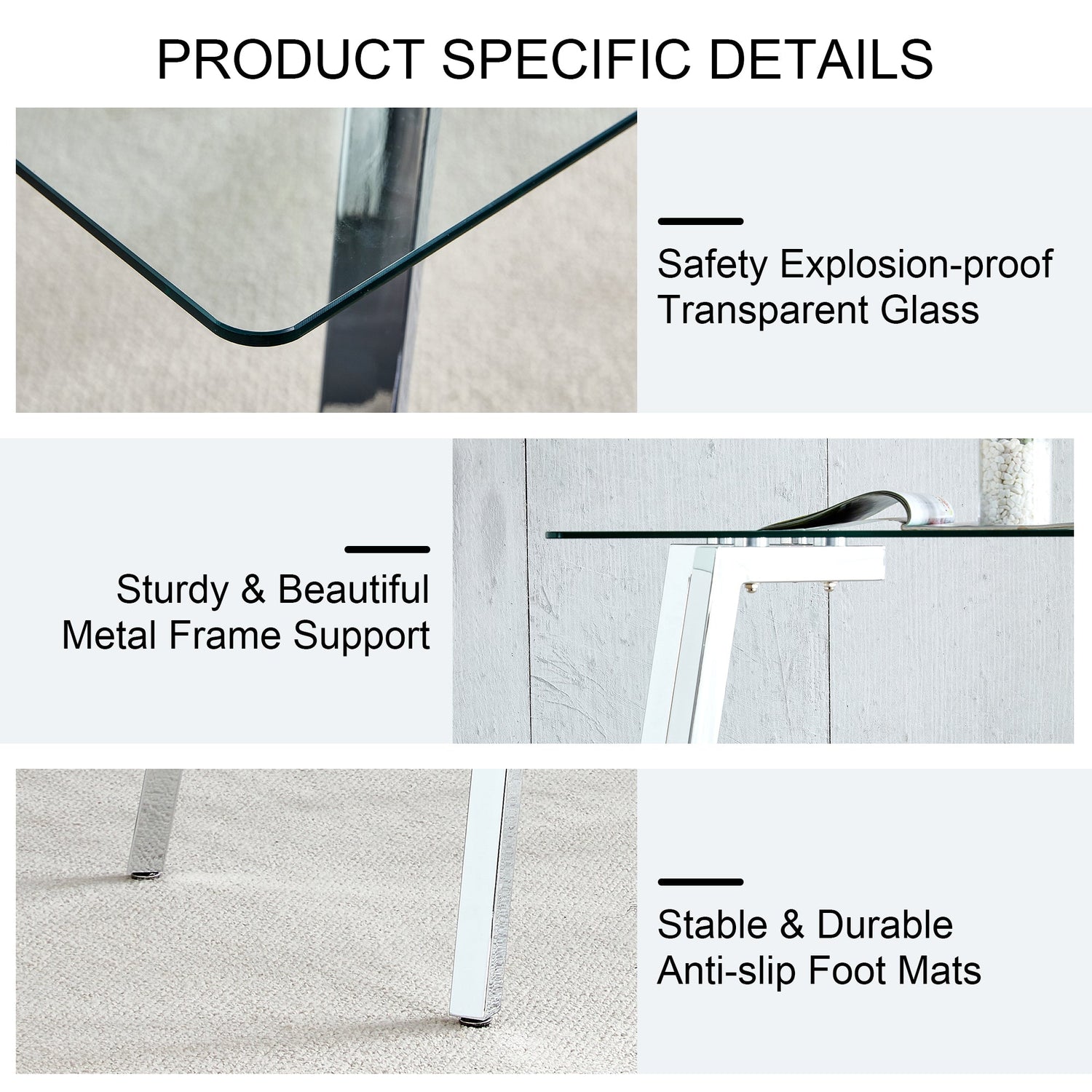 Glass Dining Table Modern Minimalist Rectangular for 4-6 with 0.31&