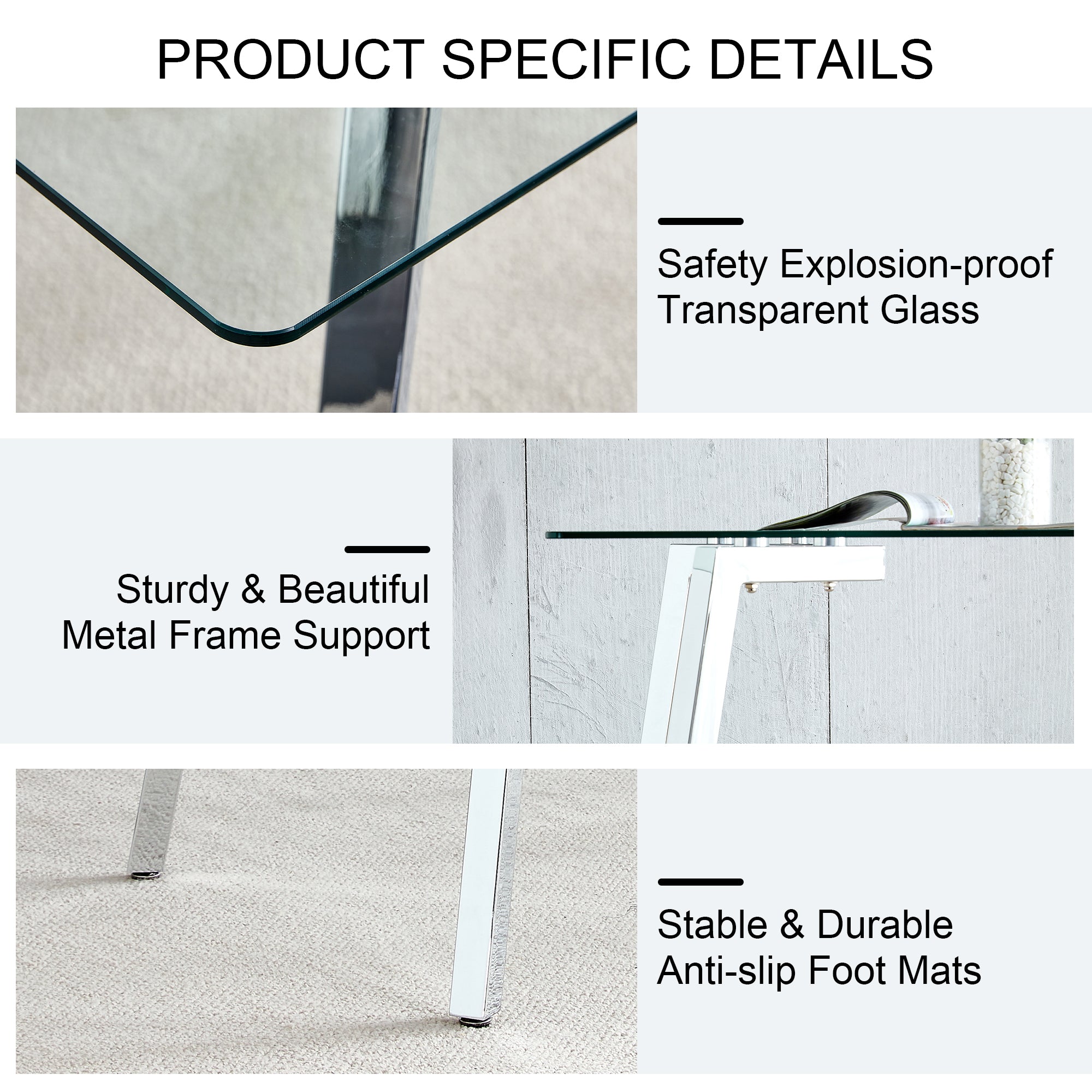 Glass Dining Table Modern Minimalist Rectangular for 4-6 with 0.31&