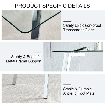 Glass Dining Table Modern Minimalist Rectangular for 4-6 with 0.31&