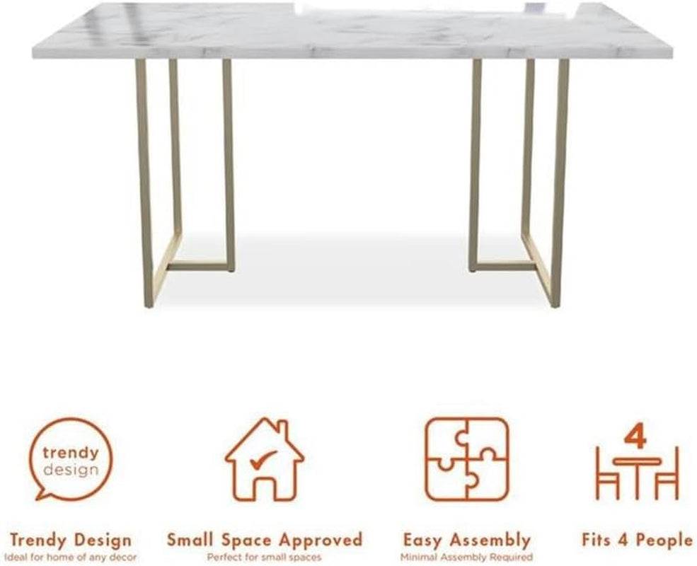 Cosmoliving Astor Dining Table, White Marble Top with Gold Legs