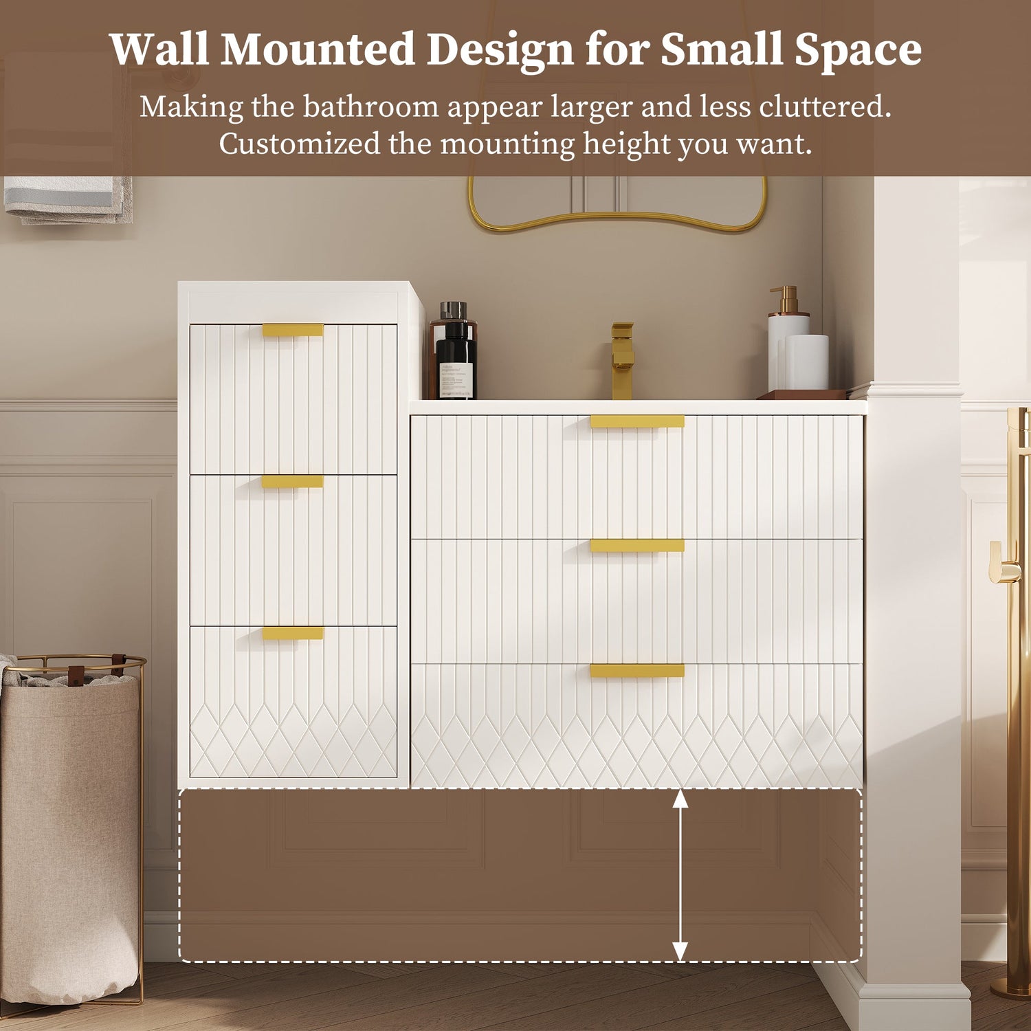 24inch Wall Mounted Floating Cabinet w/Side Cabinet Combo, Rectangular