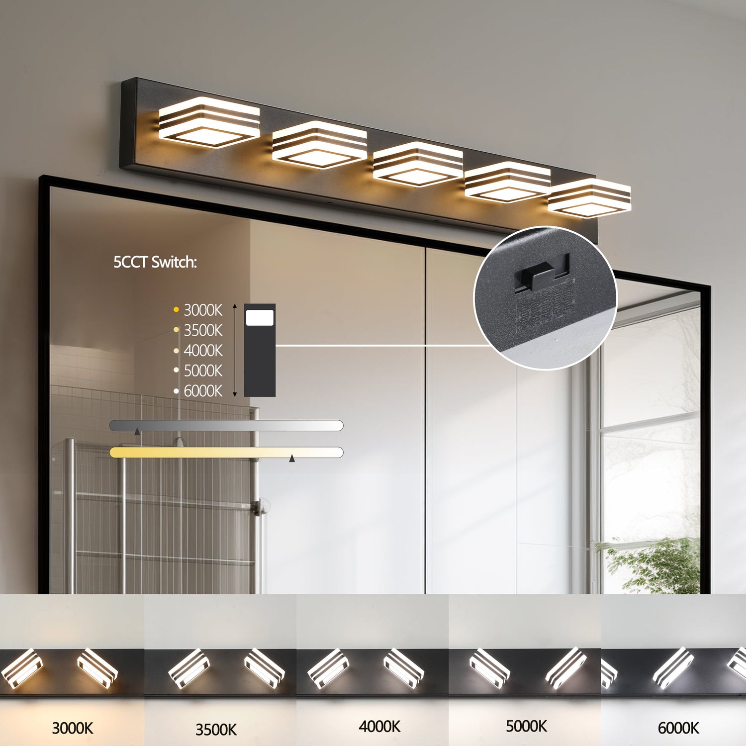 Modern 5-Light LED Vanity Light - Sleek Bathroom Wall Fixture, Iron &amp;