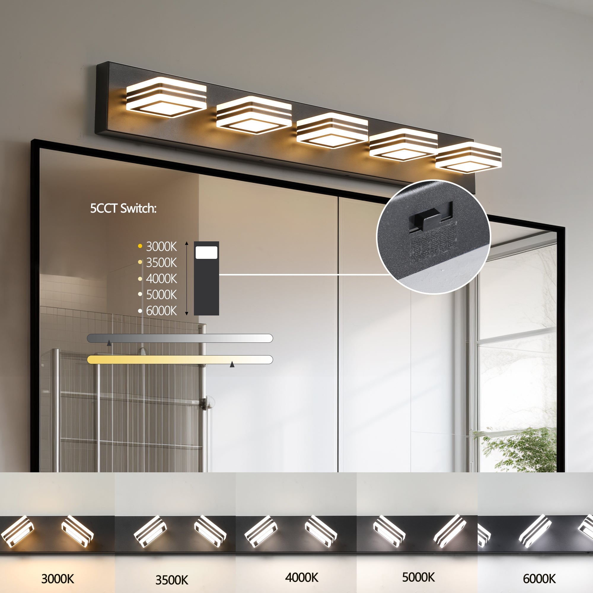 Modern 5-Light LED Vanity Light - Sleek Bathroom Wall Fixture, Iron &amp;