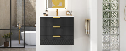 24inch Wall Mounted Floating Cabinet w/Double Drawer, Floating