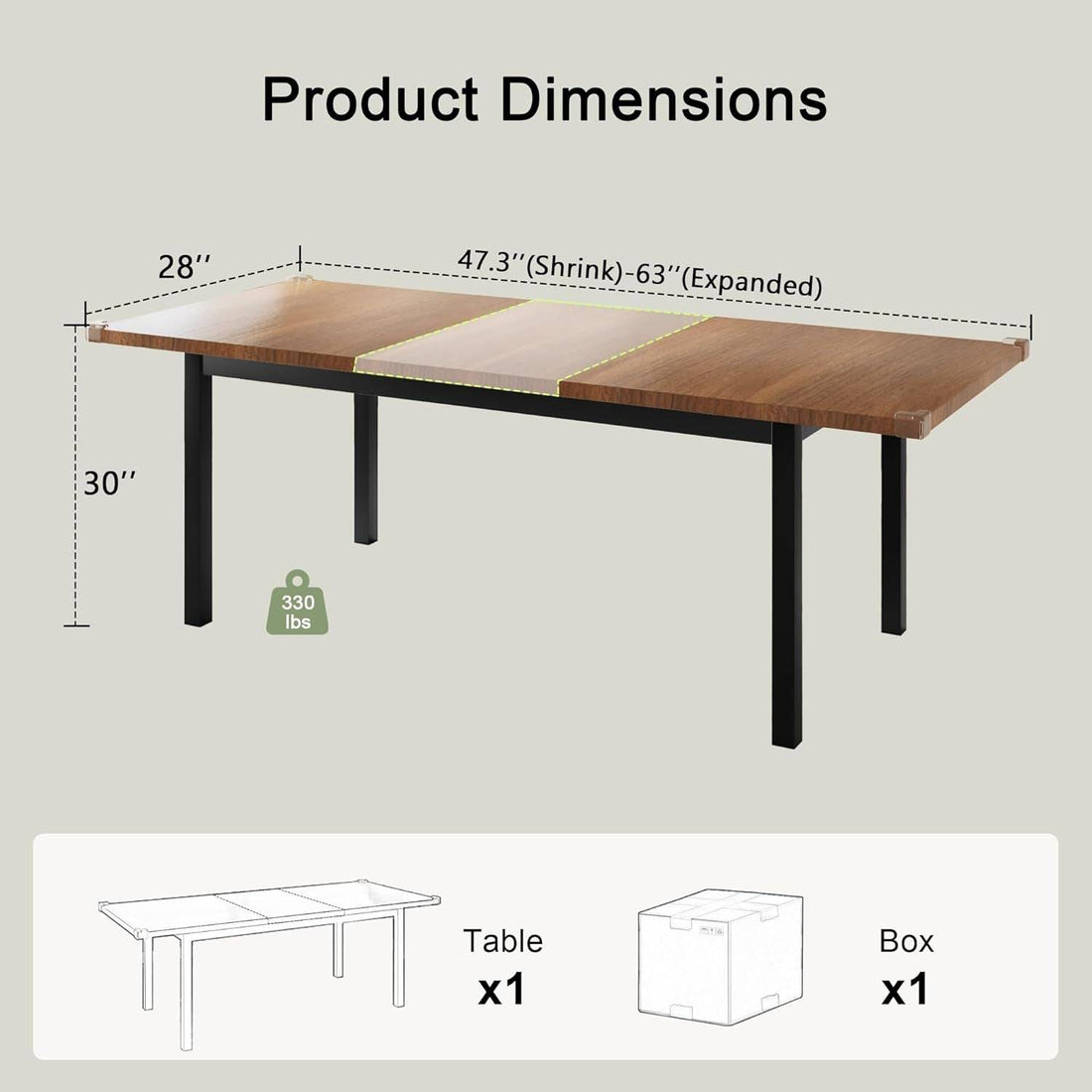 63&quot; Extendable Dining Table, Modern Farmhouse Dining Room Table for