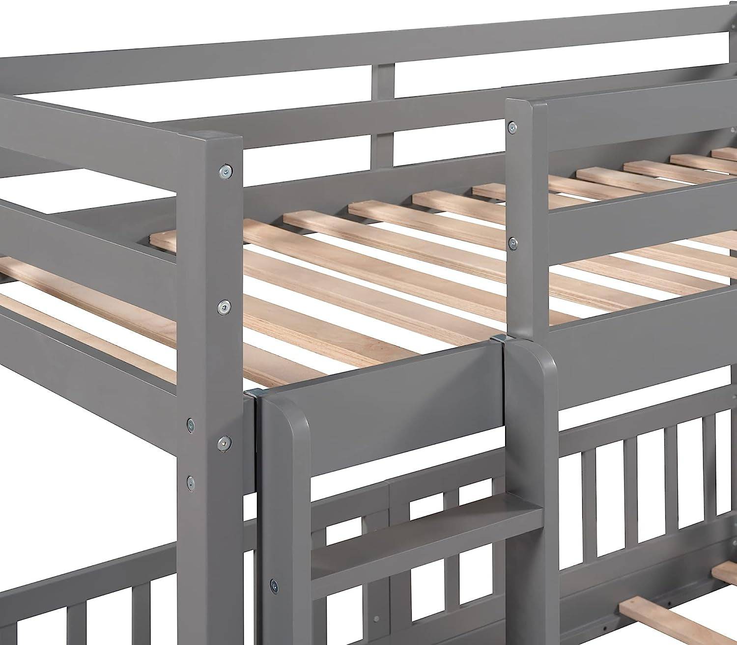 Gray Twin Bunk Bed with Slide and Ladder