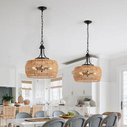 Boho Hemp Rope Pendant Light, Hand-Woven Jute Hanging Lamp with