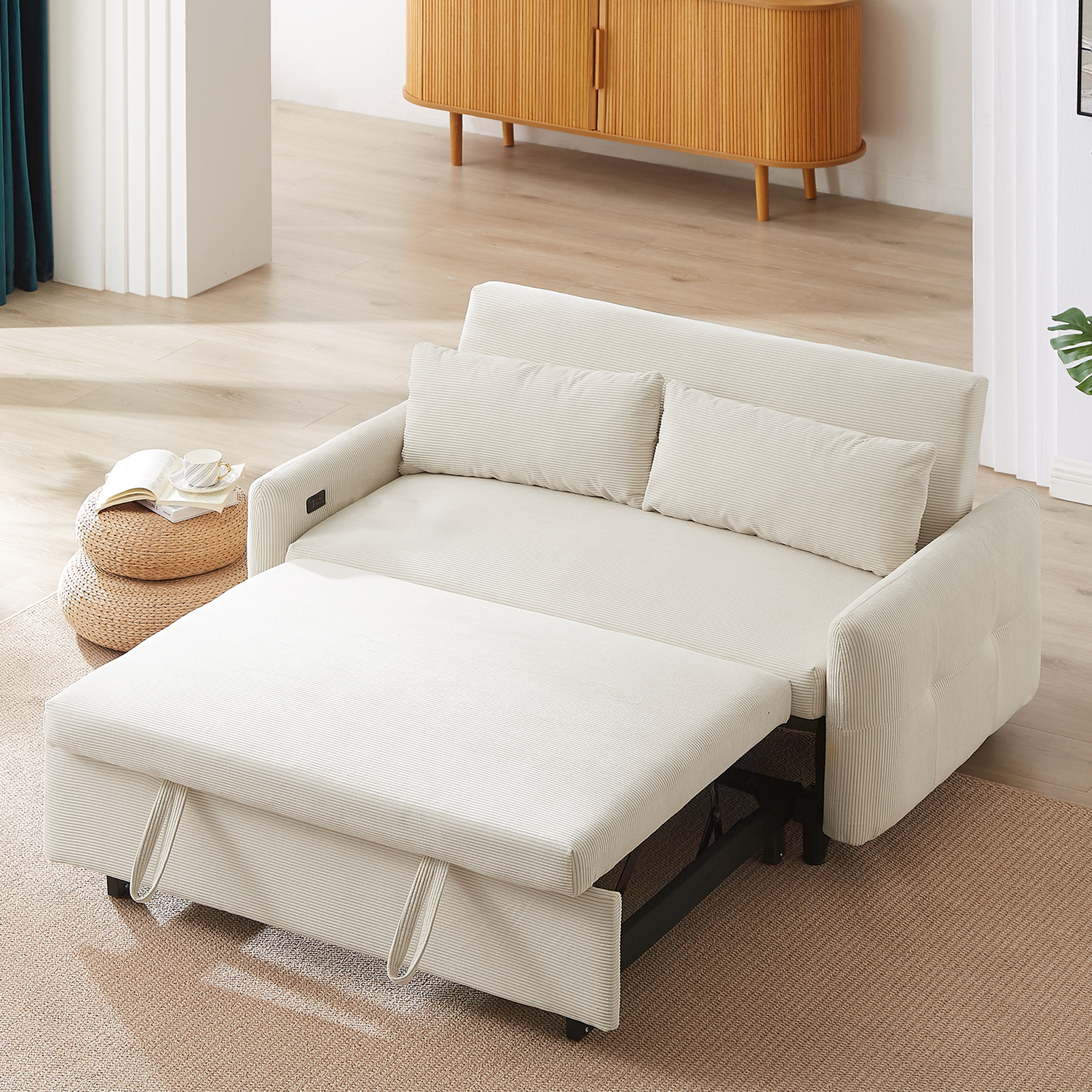 57.48" Pull-out Sofa Bed Convertible Couch 2 Seat Loveseat Sofa Modern