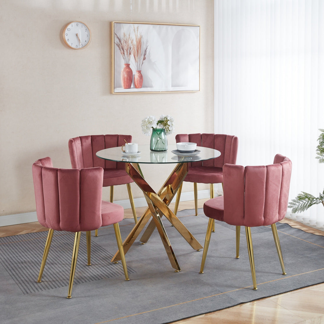 1+4,5pieces dining set, Table metal leg Mid-century Dining Table for