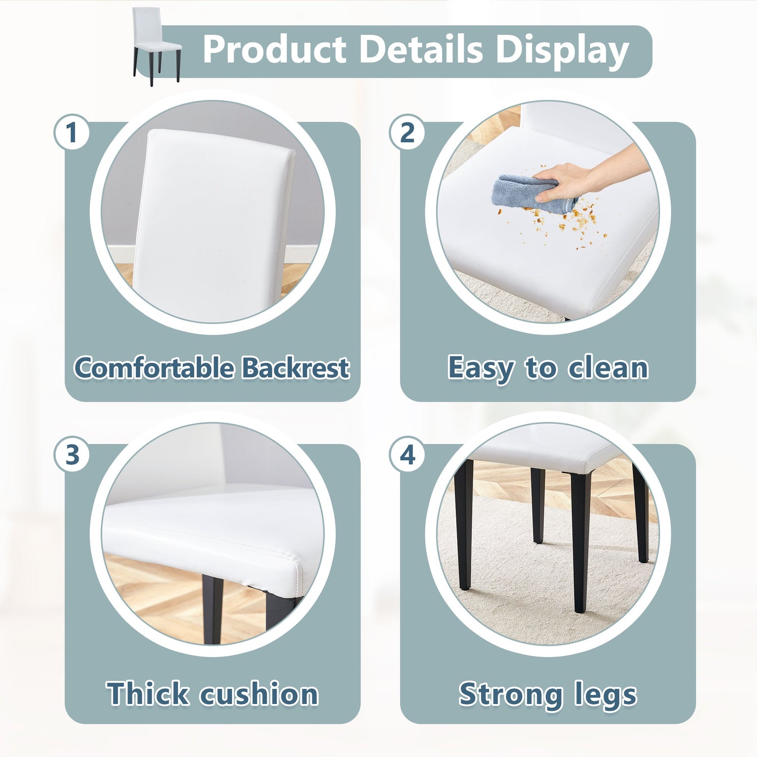 Four White PU dining chairs, simple and versatile, comfortable and