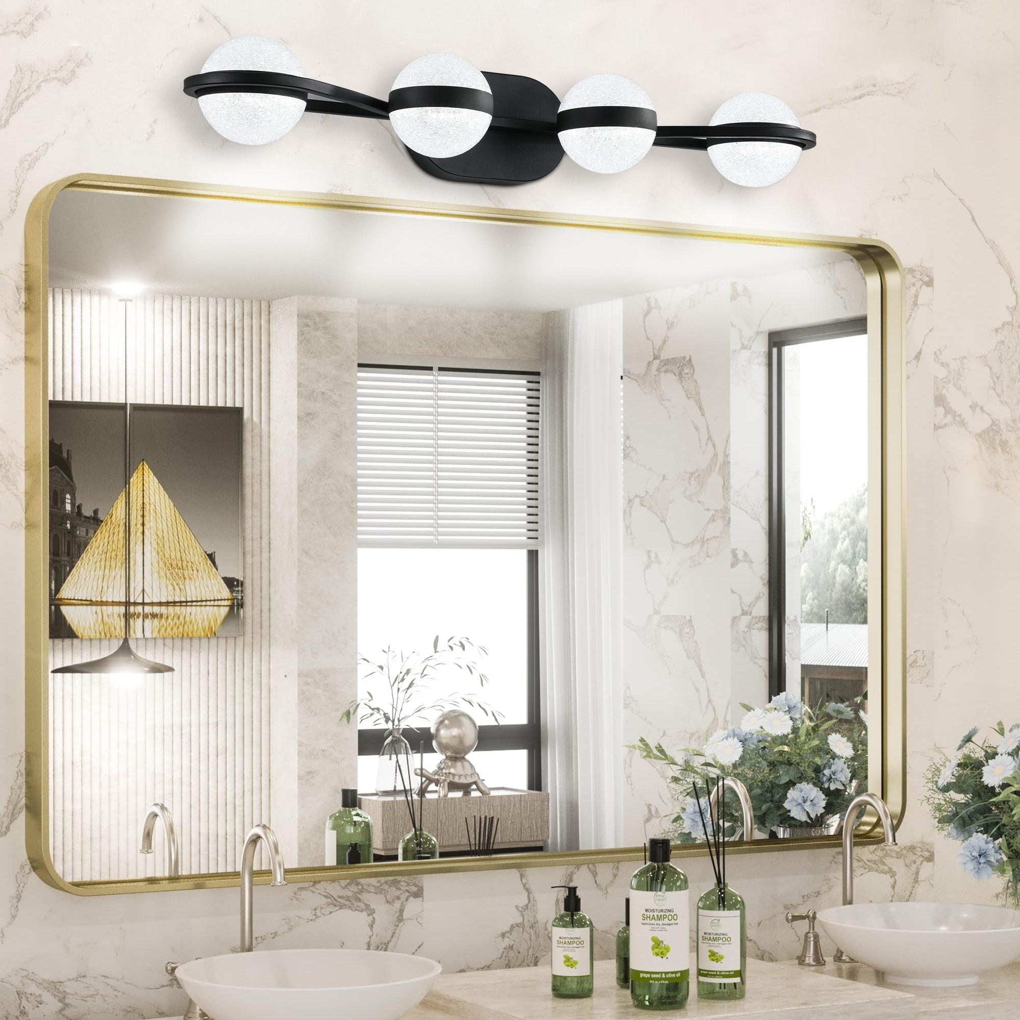 Modern Minimalist Bathroom Vanity Light, LED 4 Bulb Frosted Glass