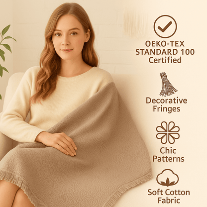 DaDa Bedding Elegant Fringed Cotton Quilted Throw Blanket - Luxurious