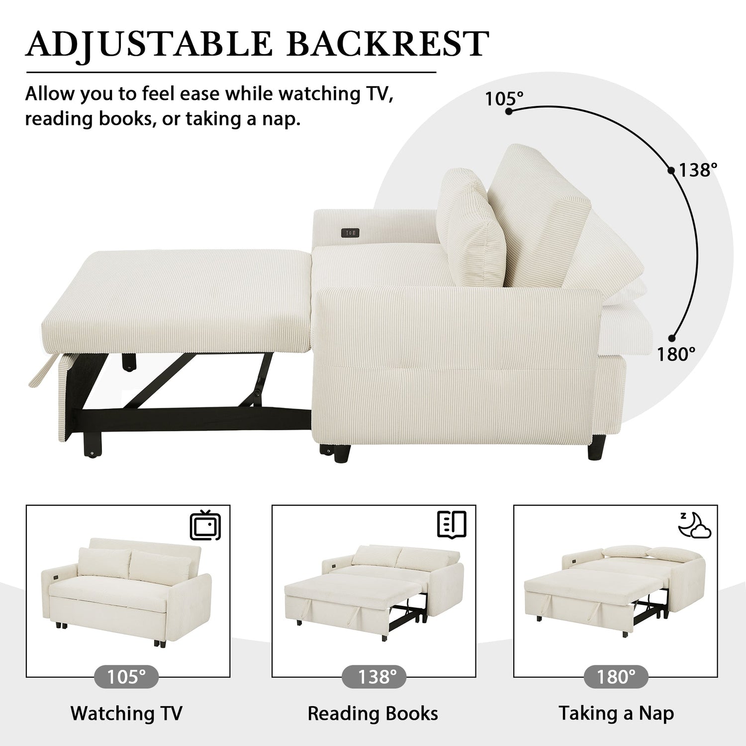 57.48" Pull-out Sofa Bed Convertible Couch 2 Seat Loveseat Sofa Modern