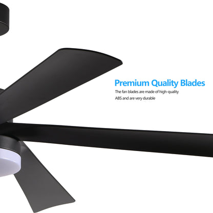 65 Inch Black Ceiling Fan with Light, 5-Blade Dimmable LED Ceiling Fan