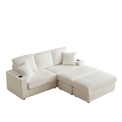 84Inch Corduroy 3-seater sofa With 3 back pillows ,2 toss pillows , a