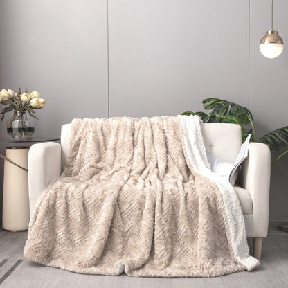 DaDalogy Bedding Champagne Ivory Faux Fur Throw Blanket - Dreamy Gold