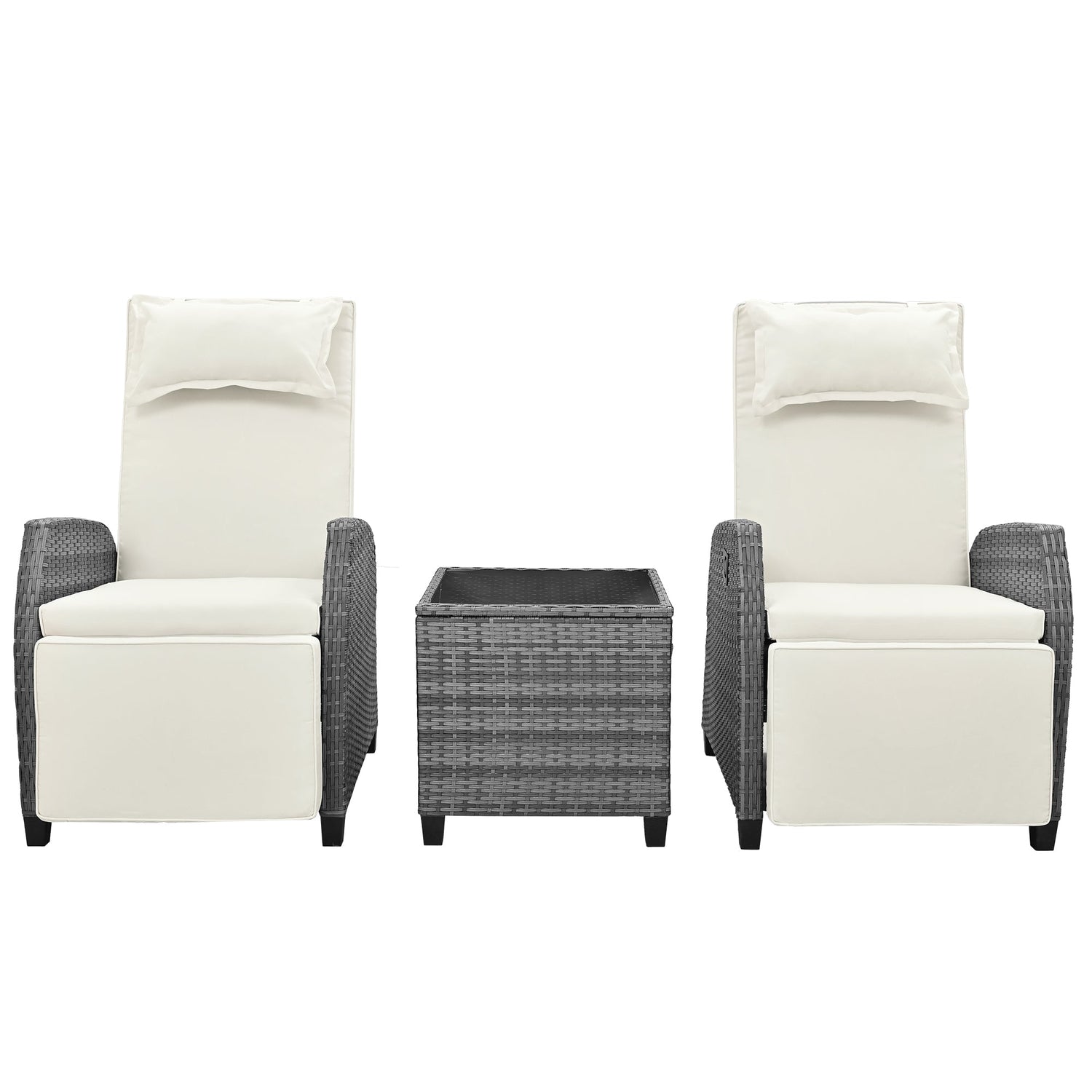 Outdoor Rattan Two-person Combination With Coffee Table, Adjustable,