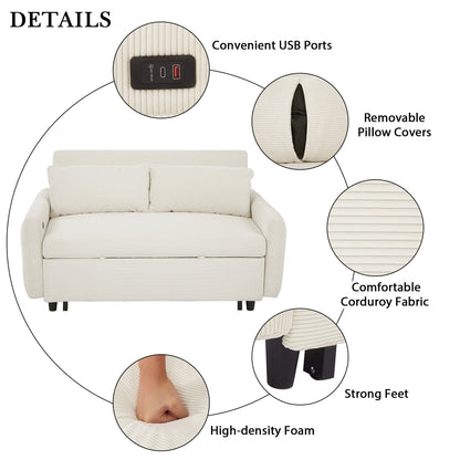 57.48" Pull-out Sofa Bed Convertible Couch 2 Seat Loveseat Sofa Modern