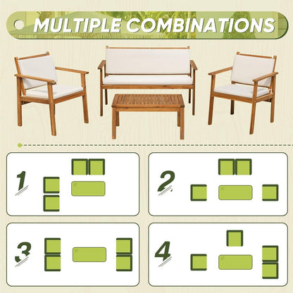 Acacia Wood 4 Piece Patio Conversation Set