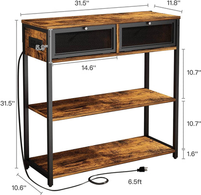 Charging Console Table with Storage Shelves