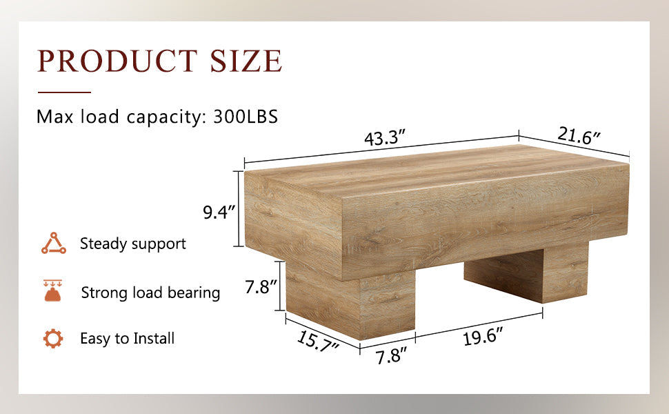 Modern Simple Light Wood Texture MDF Coffee Table - 43.3&