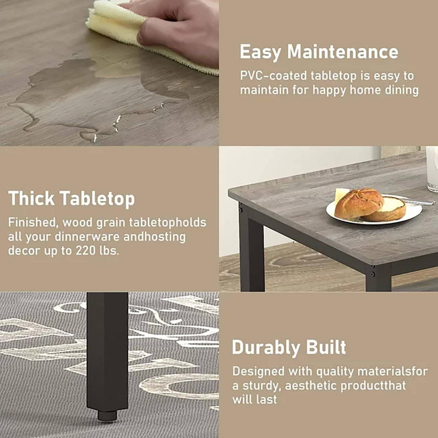 Dining Table Set for 4, Kitchen Room Table Set with 2 Benches, 3-Piece