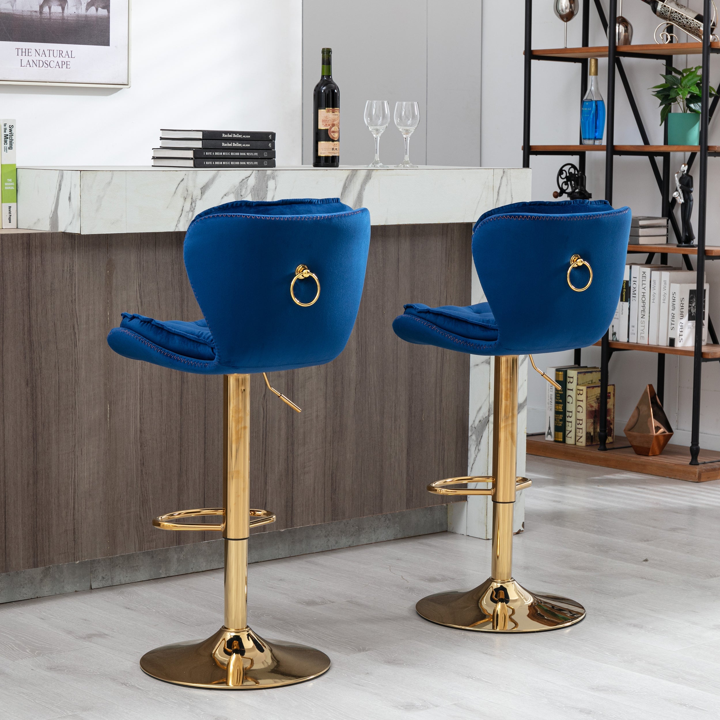 Set of 2  Bar Stools,with Chrome Footrest and Base Swivel Height