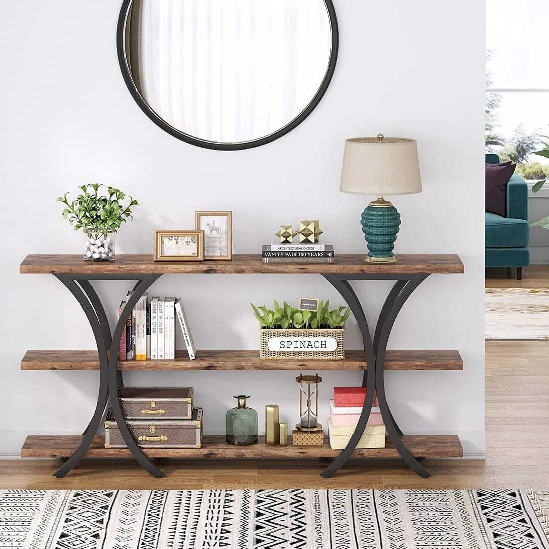 Narrow Console Table with 3 Shelves (Brown)