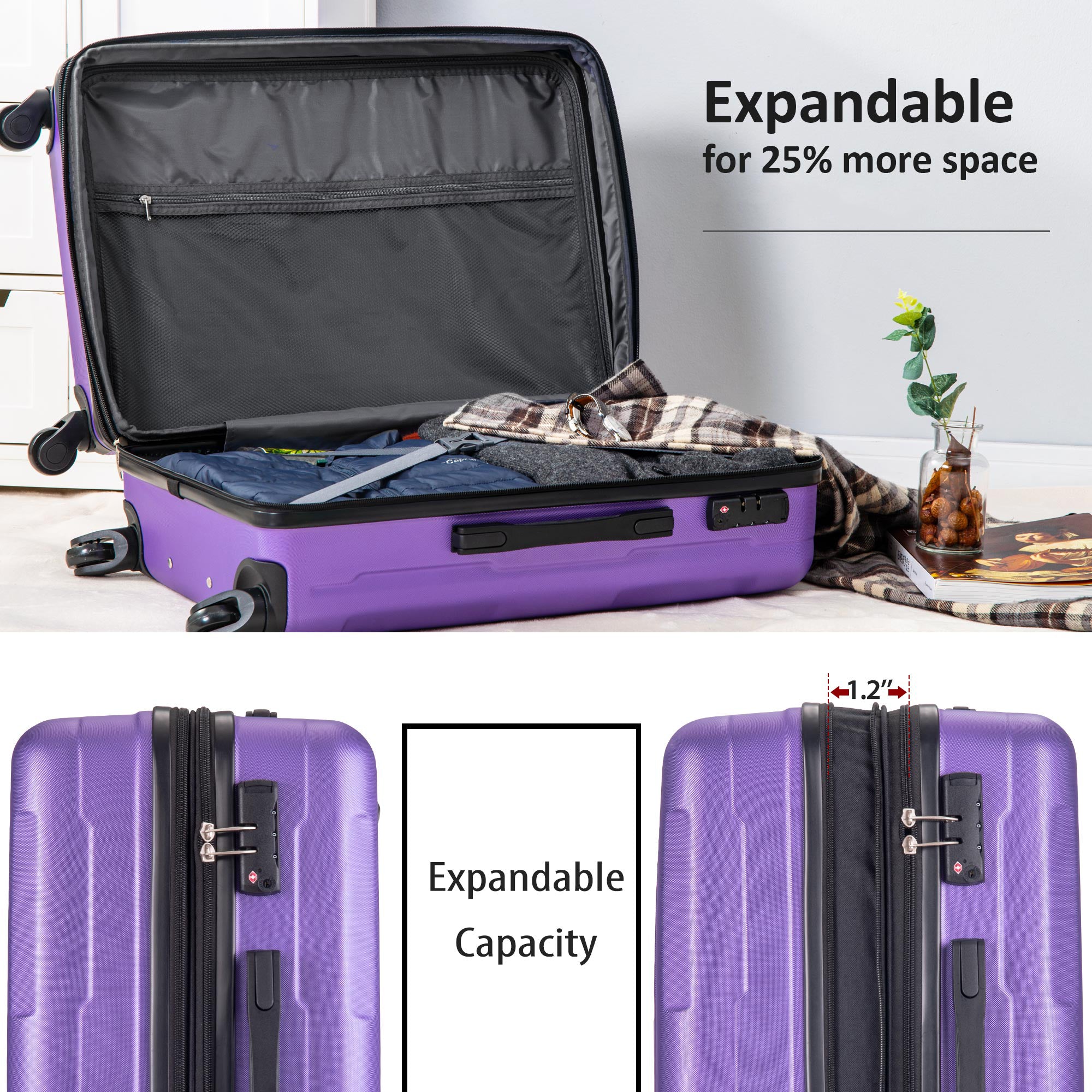 Expanable Spinner Wheel 2 Piece Luggage Set ABS Lightweight Suitcase
