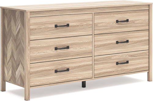 Battelle Mid-Century Modern 6 Drawer Dresser with Chevron Pattern and