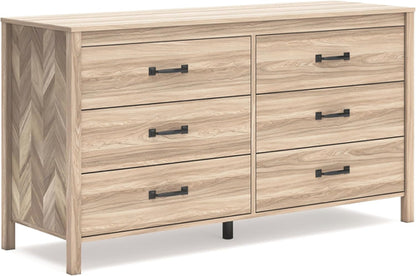 Battelle Mid-Century Modern 6 Drawer Dresser with Chevron Pattern and