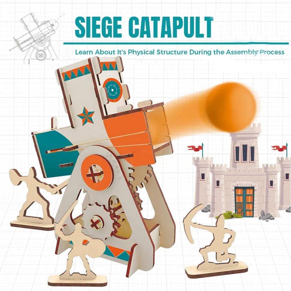 LIVEVIE Wooden Siege Catapult Kit for Kids ? STEM Learning Toy for