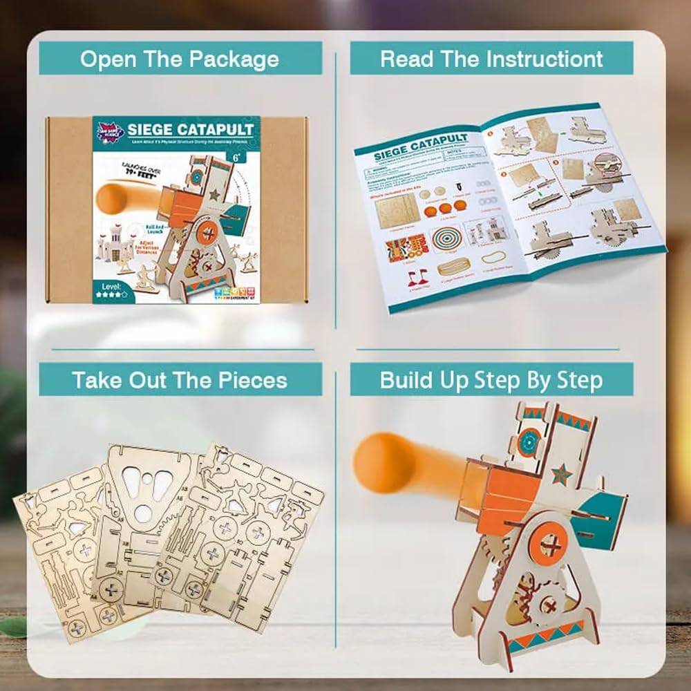 LIVEVIE Wooden Siege Catapult Kit for Kids ? STEM Learning Toy for