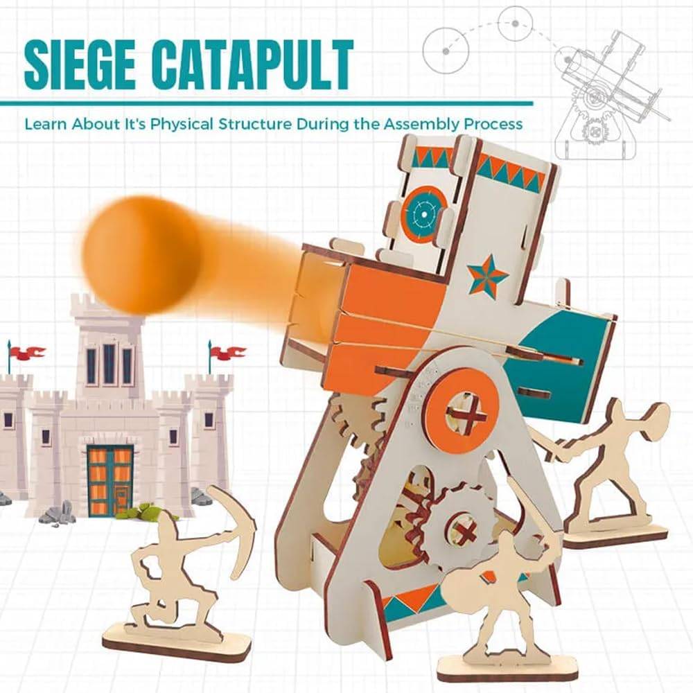 LIVEVIE Wooden Siege Catapult Kit for Kids ? STEM Learning Toy for