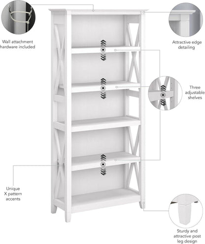 Bush Furniture Tall 5 Shelf Bookcase for Living Room or Home Office,