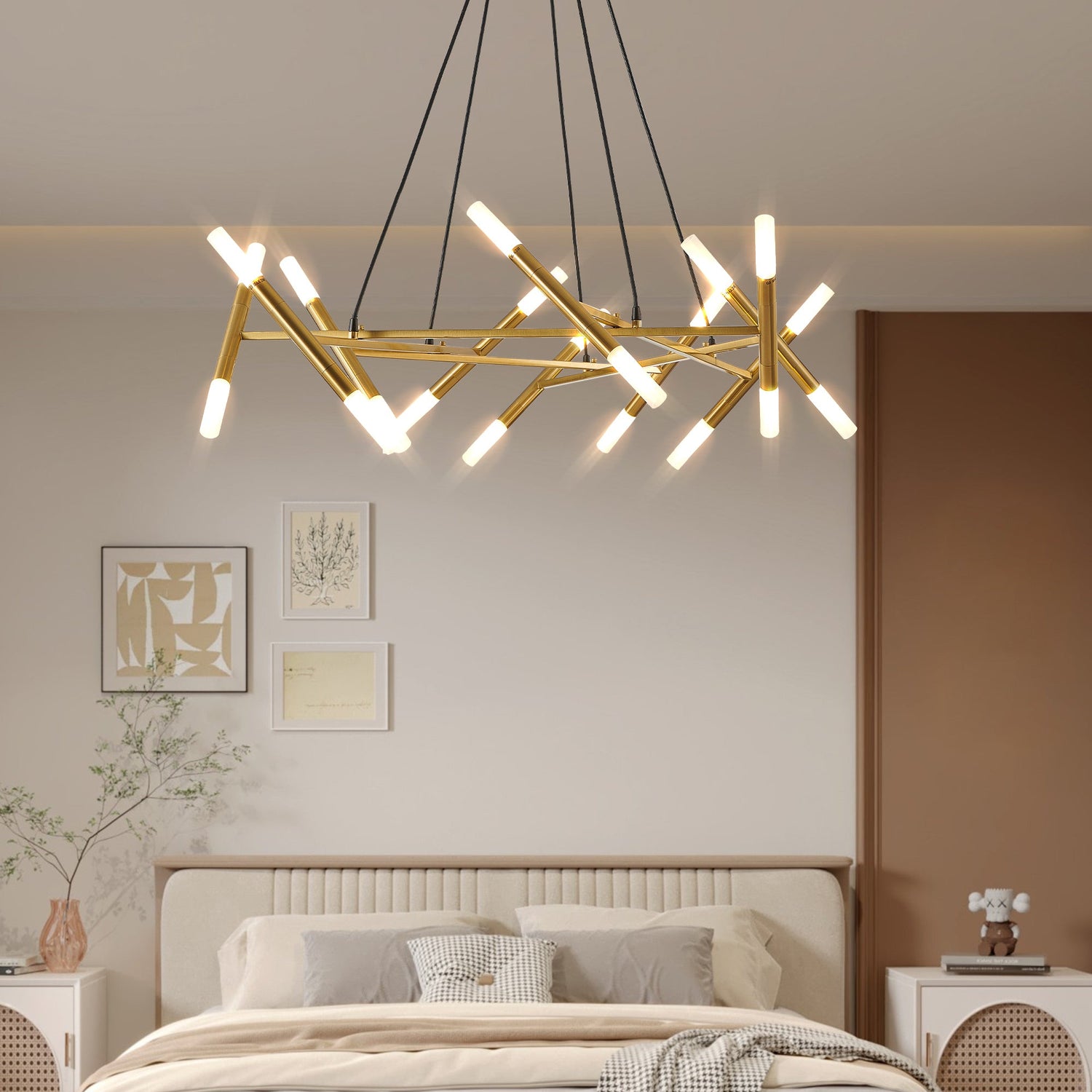 Golden Modern Chandelier Light Fixture, Branch Design with Frosted