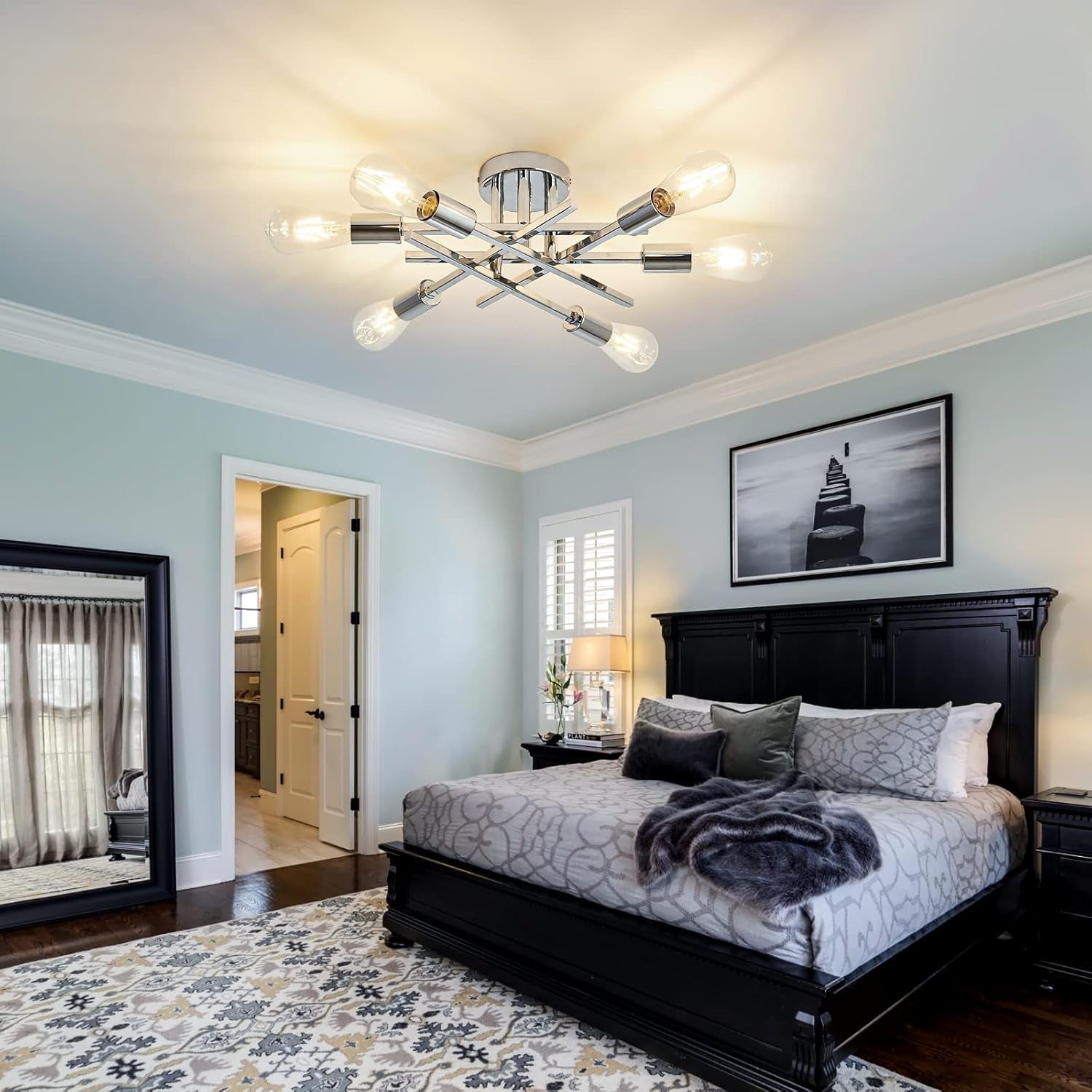 6-Lights Semi Flush Mount Ceiling Light Fixture Modern Chrome Matte