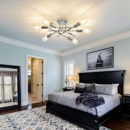 6-Lights Semi Flush Mount Ceiling Light Fixture Modern Chrome Matte