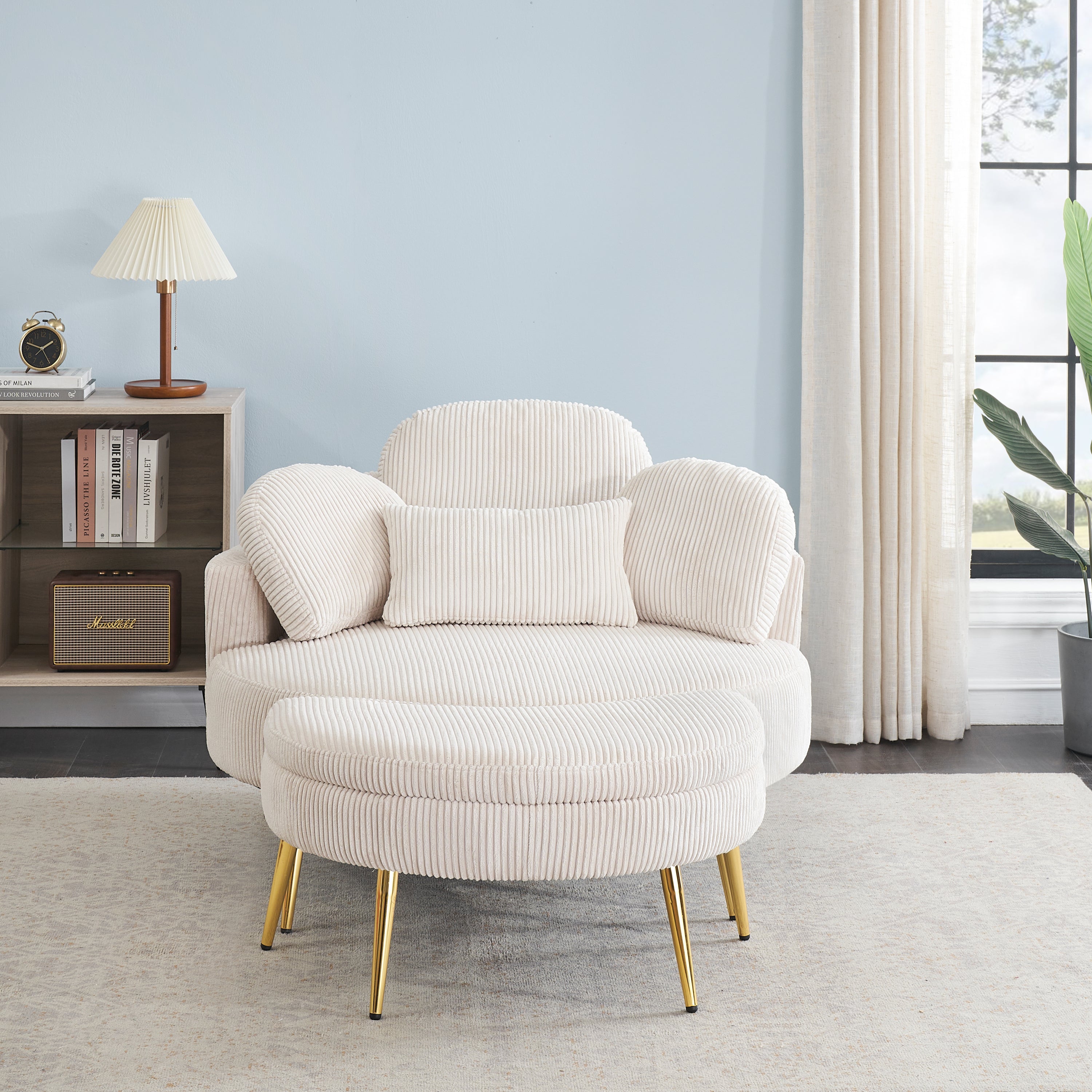 61 inches beige comfortable seat, small sofa with small end table,