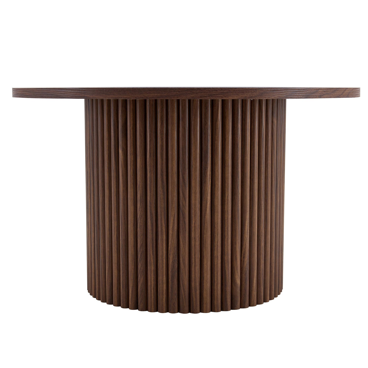 A modern circular coffee table with a diameter of 27.5 inches. MDF
